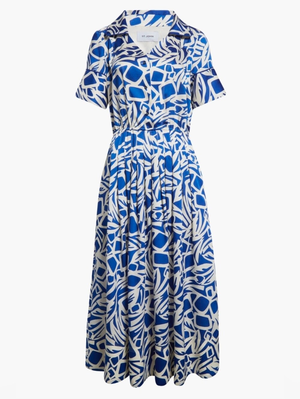 St. John Vintage Botanical Cutout Short Sleeve Midi Dress Blue